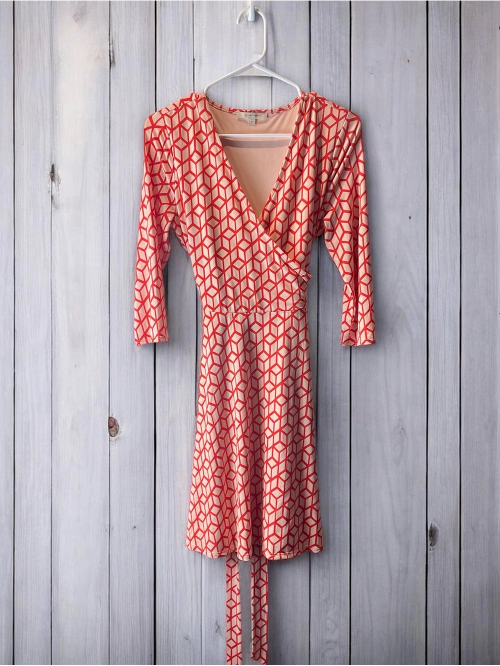 41 Hawthorn Coral Pink Geometric Wrap Dress